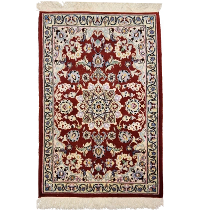 Handmade Red Persian Nain Wool Mat Rug 321223